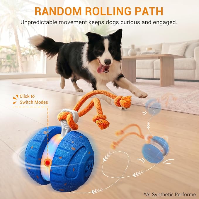 Pamlulu Interactive Dog Toys for Small & Medium Dogs, Rechargeable Motion Activated Rolling Dog Ball with 2 Speed Modes, Touch to Wake, USB-C Automatic Moving Ball for Indoor Boredom Relief