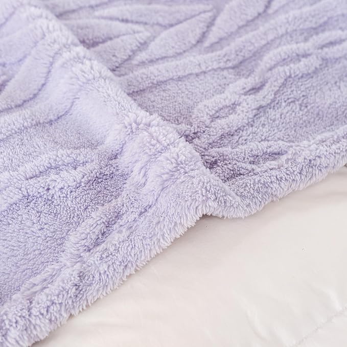 YUSOKI Sherpa Fleece Queen Size Blanket, Lavender Fog, 90"x90" | 3D Stylish Design,320GSM, Non-Shedding, Lightweight for All Season Use, stays fluffy after repeated washes, Perfect Gifts