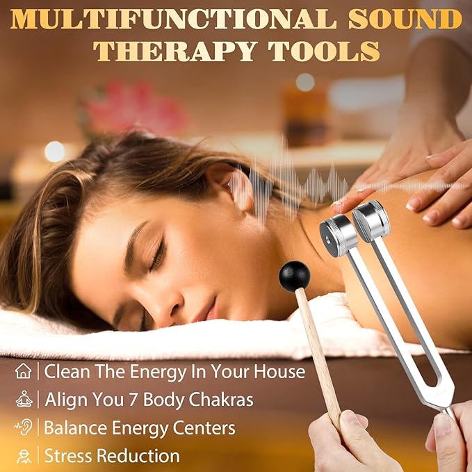 Tuning Forks for Healing(128Hz, 136.1Hz, 256Hz, 384Hz),Weighted & Unweighted Tuning Forks Set with Vegan Leather Pouch &Activator, For Chakra/Sound Therapy/Yoga/Meditation