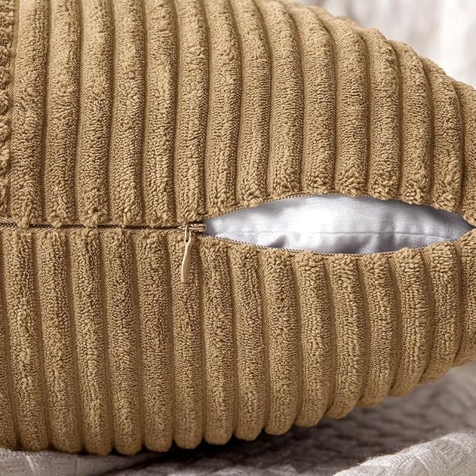 MIULEE Camel Brown Decorative Throw Pillow Covers for Couch 18x18 Inch | 2 Pack, Boho Farmhouse Pillow Covers, Soft Cross Corduroy Patchwork Textured Cushion Cases For Bed Sofa