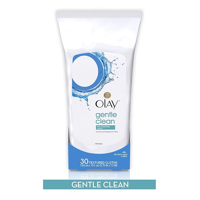 OLAY Wet Cleansing Cloths Gentle Clean, Sensitive/Fragrance-Free 30 Ea (Pack of 12)