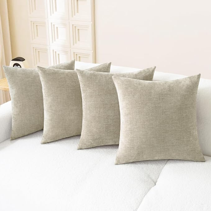 CaliTime Decorative Couch Throw Pillow Covers 18 X 18 Inches Light Taupe | Pack of 4, Cozy Chenille Cushion Cases for Sofa Bed Living Room Farmhouse Home