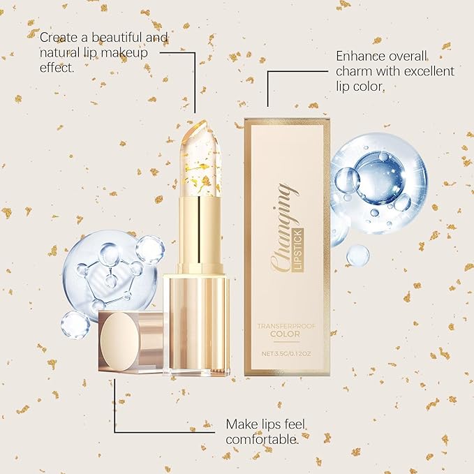 Gold-plated glitter is transparent, thermochromic, nourishing and moisturizing lipstick, which does not fade, stick to cups or be greasy. (Color-changing nourishing lipstick)
