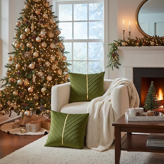 Velvet Throw Pillow Covers 24x24 Pack of 2 Gold Decor Olive Green | Soft Solid Pillow Covers,Modern Luxury Home Decor,for Couch Chair Sofa Bedroom Livingroom,Hidden Zipper,Ideal Gift,Easy Care
