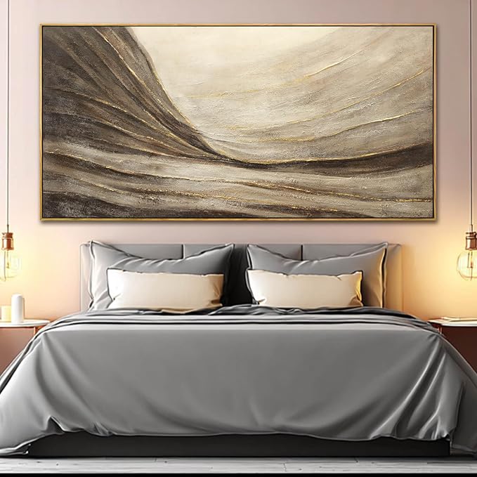 Large Framed Brown Abstract Gold Wall Art for Living Room 29x58 Inch
