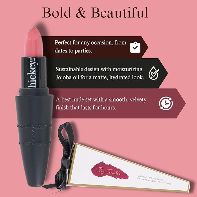 Hickey Lipstick Organic Nude Lipstick Refillable | Long Lasting Lipstick for Women up to 24-Hour, Hydrating & Moisturizing Shade, Lip Color for Women, Gluten-Free & Vegan with Highly Pigmented