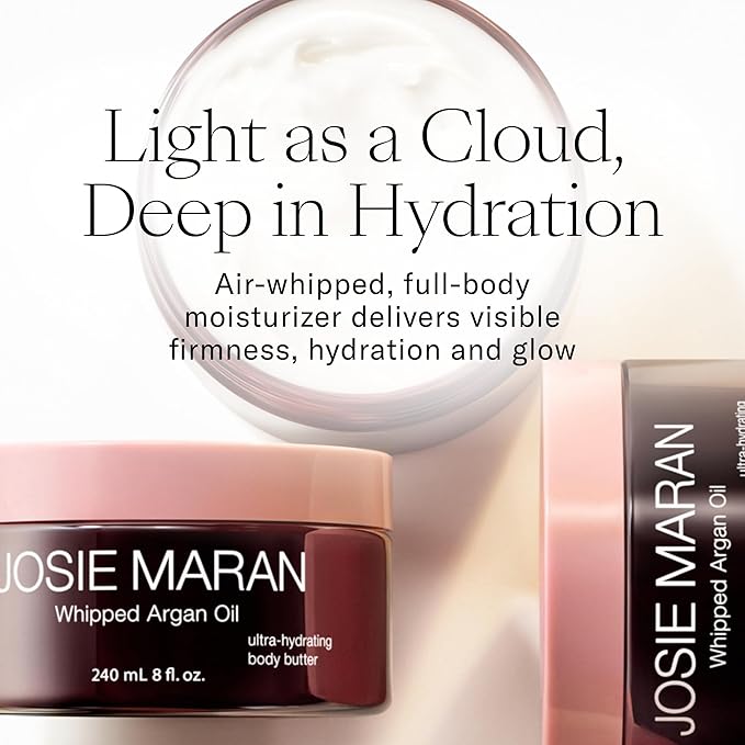 Josie Maran Whipped Body Butter - Skin Firming Body Cream with Argan Oil, Whipped Shea Butter, Avocado Oil & Essential Fatty Acids - Radiance-Boosting Skincare - Vanilla Bean (2 Fl oz)