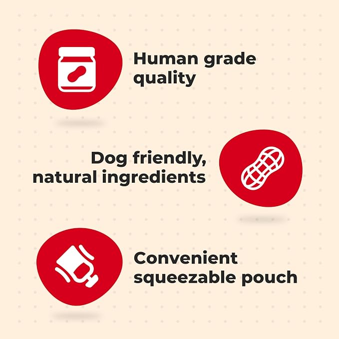 Milk-Bone Natural Peanut Butter Spread with Jif, 4 Pouches | Lickable dog treats in a squeezable pouch