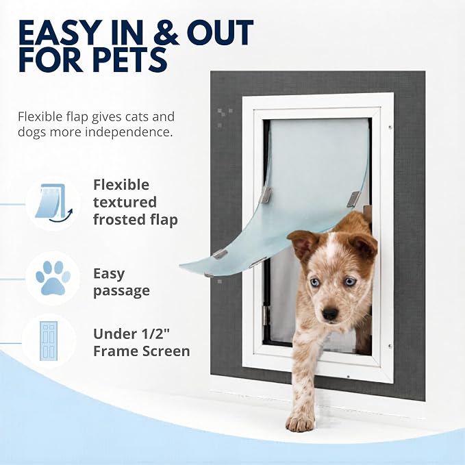 Screen Cat & Dog Doors | Single Flap | Under 1/2" Frame Screen Doors ONLY | Skilled Install Required | Heavy Frame Extruded Aluminum | Steel Reinforced Corners | Fresh Air in, Bugs Out | Hale Pet Door