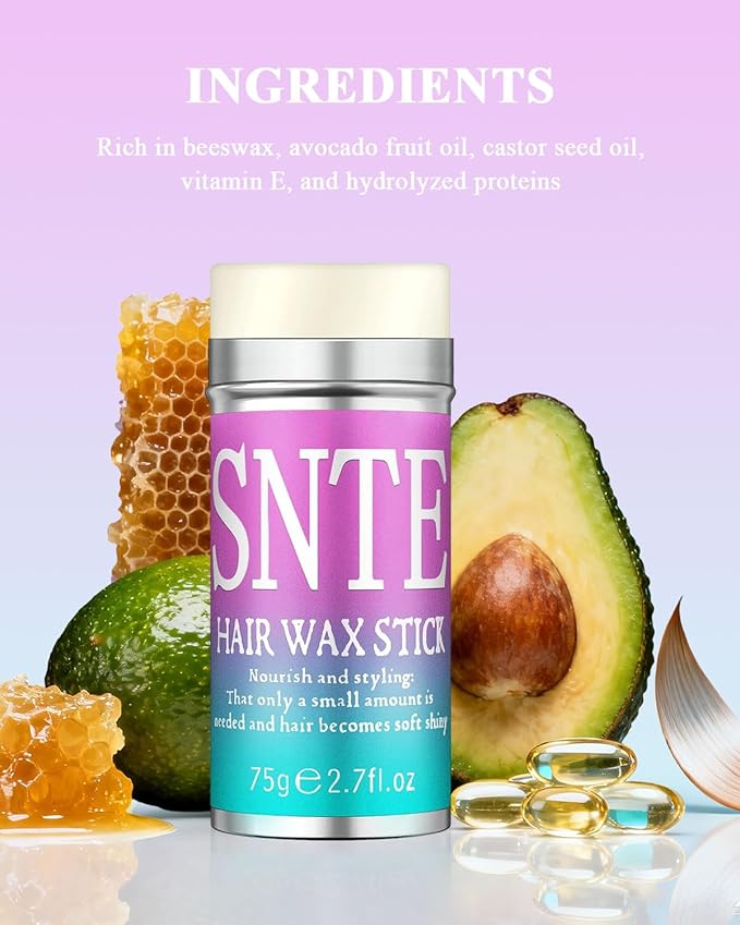 Hair Wax Stick & Slick Back Hair Brush Set - Tameing Frizz & Smoothing Flyaways for Kids, Women & Men - Creating Sleek Ponytails, Buns & Defining Edges - Styling Accessories for Teen Girls Gifts