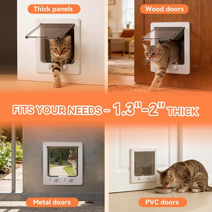 LIBBEPET Cat Door Interior Door, 4 Way Locking for Cats ≤25 lbs，Extra Large