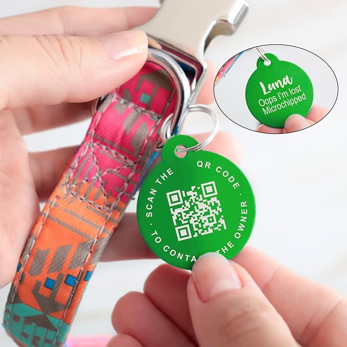 Custom QR Code Smart Pet Tag ID, Round Aluminum Lightweight Engraved and Scannable Lost and Found ID Tag for Collars and Harnesses for Puppies and Cats