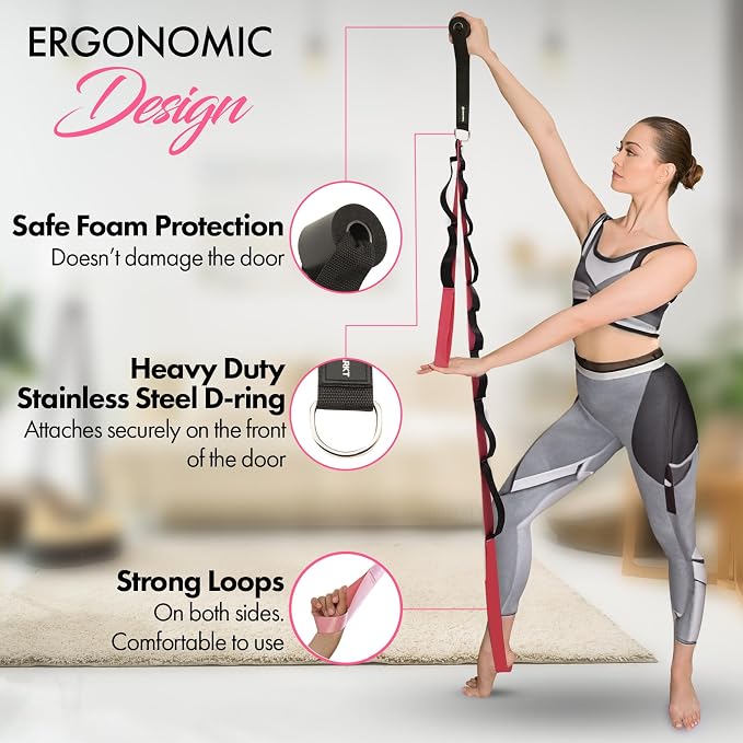 10-Loop Yoga Strap with Door Anchor – Stretch Strap for Flexibility, Deep Stretching, and Improved Balance – Perfect Yoga Accessory for All Fitness Levels