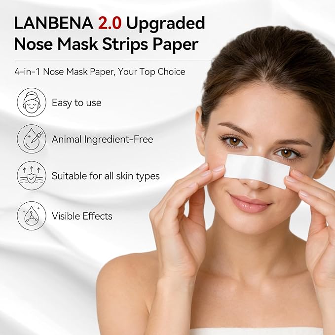 LANBENA Blackhead Remover Nose Pore Strips for Face, 2.0 Upgraded Deep Cleansing Peel off Mask Nose Strips Skincare for All Skin (1.06 Oz/30g) - 60pcs Strips (Nose Pore Strips Paper 120pcs)