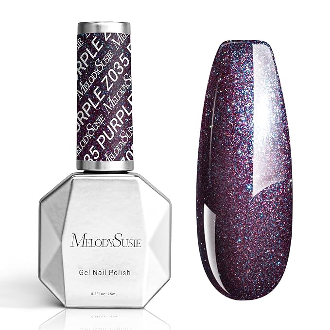 MelodySusie Purple Glitter Gel Nail Polish,0.5fl oz Universe Star Glitter Nail Polish Purple Blue Color Z035, Soak Off UV LED Nail Lamp Gel Polish Nail Art Starter Manicure Salon DIY At Home