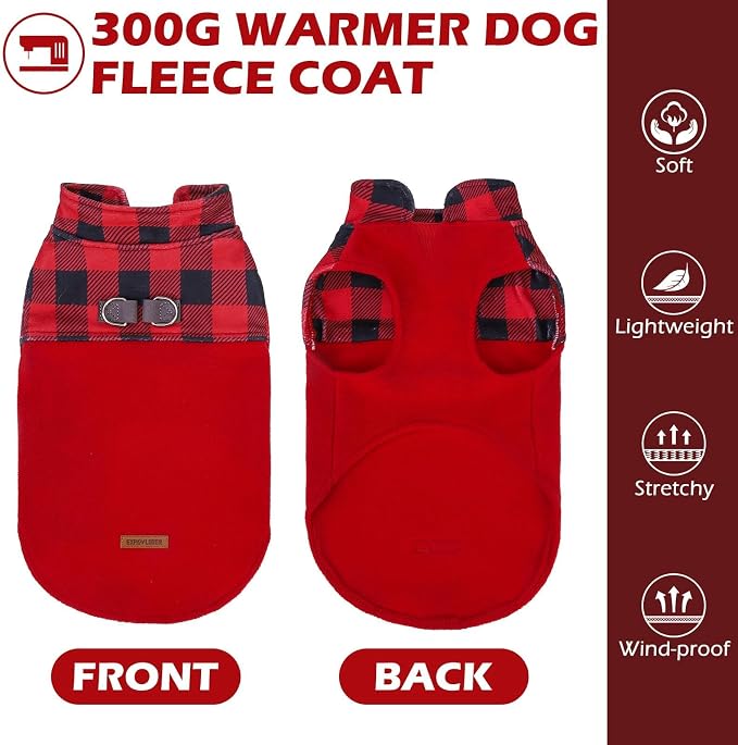 Christmas Fleece Dog Sweater for Small Medium Dogs - Classic Plaid Jacket, Doggie Winter Coat Vest with 2 D-Rings for Leash, Cold Weather Clothes,Pet Apparel,Sweatershirt for Boy or Girls