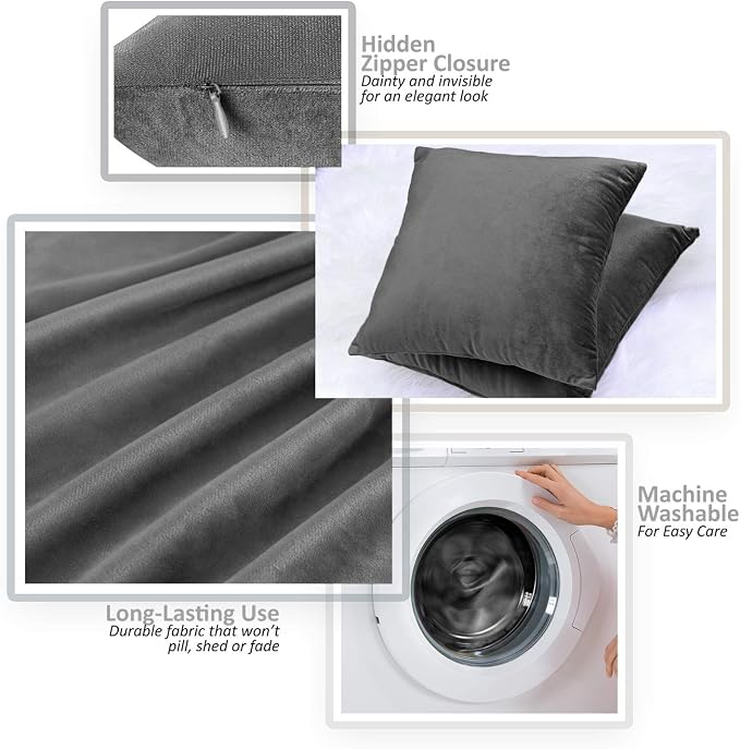 Nestl Throw Pillow Inserts Pack of 2 with Velvet Soft Solid Decorative Square Throw Pillow Covers Set for Sofa Couch Car Bedroom with 12X20 Throw Pillows Inserts with Cushion Covers, Charcoal Grey