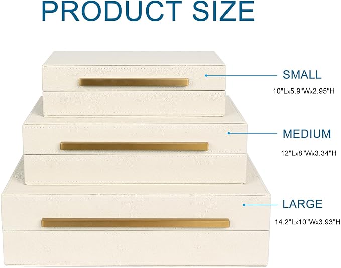 Beige Shagreen Decorative Box Set of 3 - Faux Leather Nesting Storage Boxes with Lids, Large Modern Jewelry Organizer, Stackable Home Decor Box for Bedroom, Bathroom & Office