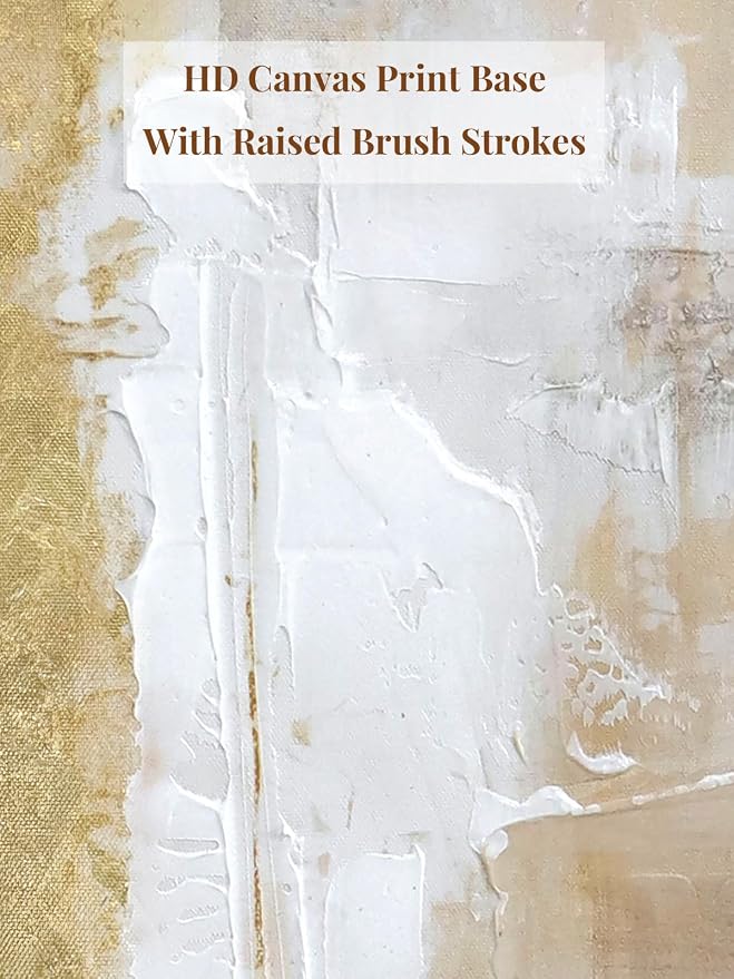 Zessonic Abstract Gold and Beige Textured Wall Art,12"x36"x2 and 24"x36"x1 | Gold and Beige Modern Textured Canvas Prints with Hand-Applied Brush Strokes, Large Wall Decor for Bedroom Office Dining Room