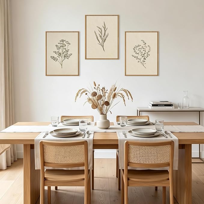 ANHUIB Neutral Beige Floral Canvas Wall Art Large Cream Botanical Wall Decor Vintage Minimalist Modern Paintings 16x12 Inch Set of 3 for Living Room Dining Room Bedroom