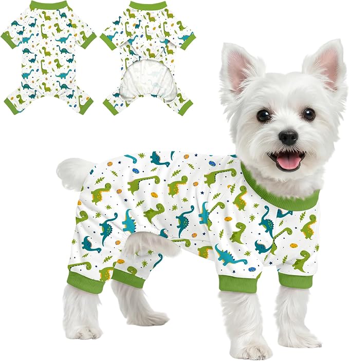 Dog Pajamas for Small Medium Dogs Pjs Green Dinosaurs Dog Onesie Breathable Puppy Pj Pet Stretchy Soft Sleepwear for Spring Summer Costume-XL