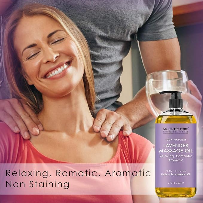 Majestic Pure Lavender Massage Oil and Sore Muscle Massage Oil Bundle - Relaxation Package - 8 fl oz Each