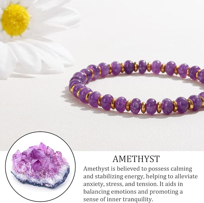 GolbalJew 4 * 6mm Gemstone Rondelle Bead Bracelets for Women Healing Crystal Stone Beads Bracelet Handmade Beaded Spiritual Jewelry Gifts