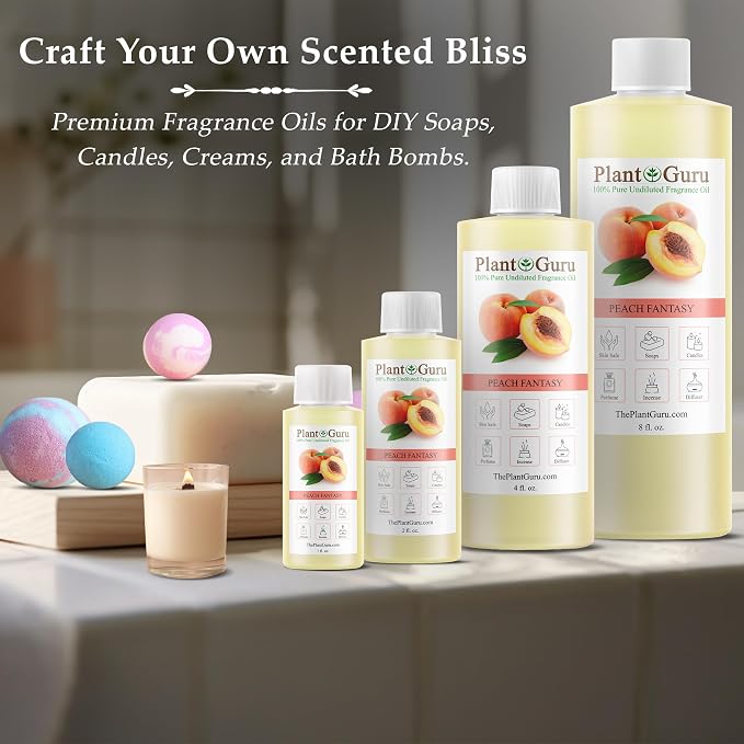 Peach Fantasy Fragrance Oil 8 fl. oz. Scented Oil for DIY Soap Making, Candles, Bath Bombs, Body Butters. Used in Aromatherapy Diffusers, Burners and Warmers. Add to Lotions and Creams.