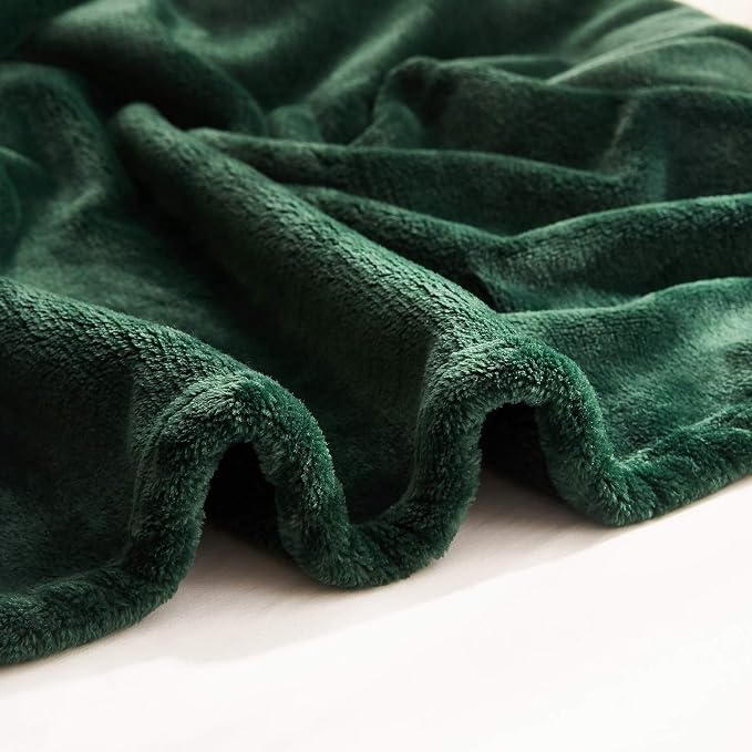 TASTHROW Large Flannel Fleece Throw Blanket, 50×70 Inch | Cozy Lightweight Thick Blanket - All Seasons Suitable for Women, Men and Kids (Two Pack, Darkgreen)