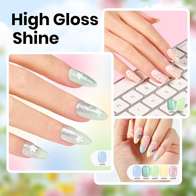 Beetles Pastel Nail Polish Set - Blossom Pastoral, 6 Colors Pearl Glitter Spring Nail Polish Quick Dry Set, Spring Nails Art, Long Lasting Shine DIY Manicure Easter Nails Gift for Her