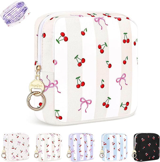 Period Bag for Teen Girls, Canvas Sanitary Napkin Storage Bag with Zipper, Portable Menstrual Pad Bag Tampon Holder for Purse