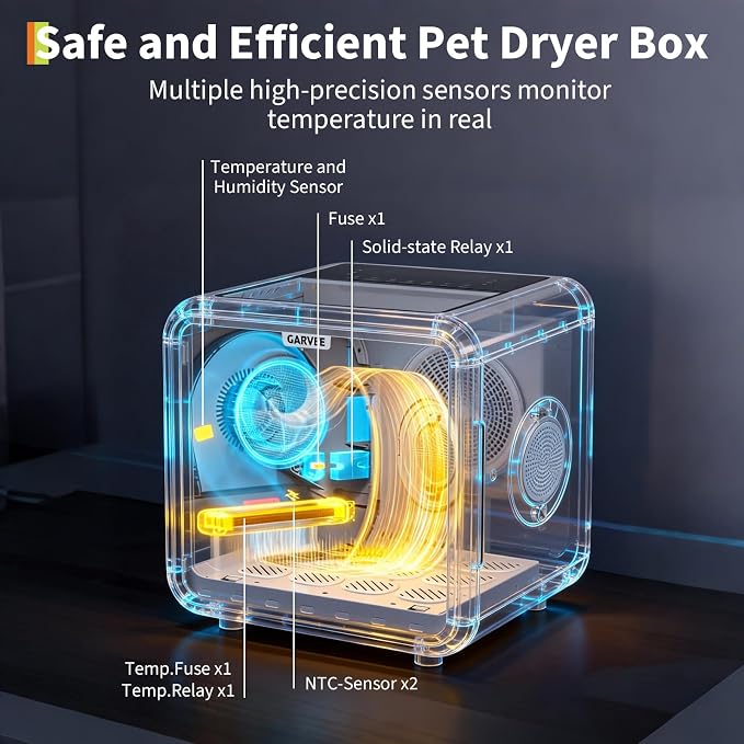 72L Cat & Dog Drying Box, 360° High-Efficiency Pet Dryer with 5 Air Outlets, 66 Million Negative Ions, NTC Smart Temperature Control, Quiet Pet Grooming Blower for Cats & Dogs up to 45 lbs