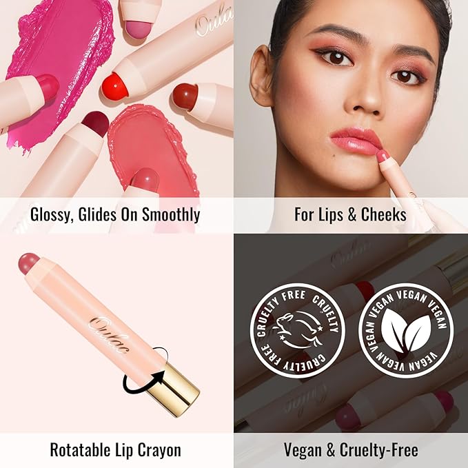 Oulac Pink Lipstick - Lipstain and Blush Duo, Tinted Lip Balm, Moisturising and Nourishing, Glossy Finish, Vegan, Fruit Surge(02)