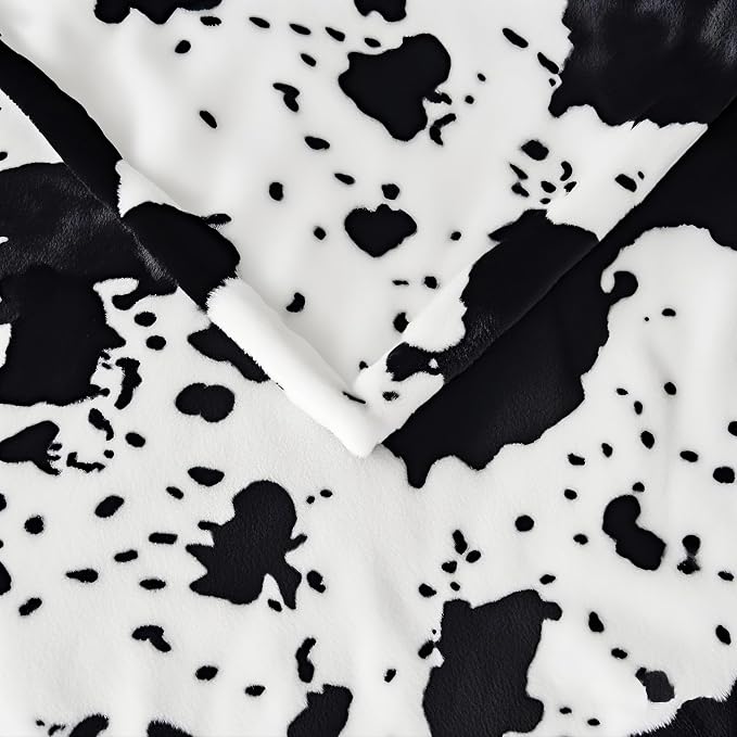Edenleaf Cow Print Blanket, Ultra Soft Cozy Throw for Couch Bed and Travel, Cow Decor Throw Blankets for All Seasons 50"x60" (Black)
