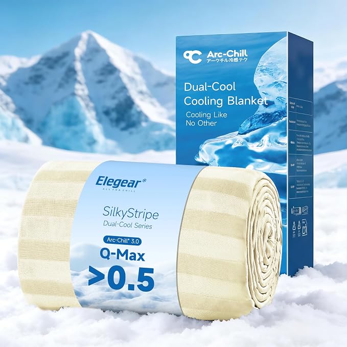 Elegear Revolutionary Cooling Blanket, Absorbs Heat to Keep Body Cool for Night Sweats, Double Sided Arc-Chill3.0 Cooling Fiber Q-Max>0.5, Lightweight Summer Cold Blankets for Sleeping 59" x 79"