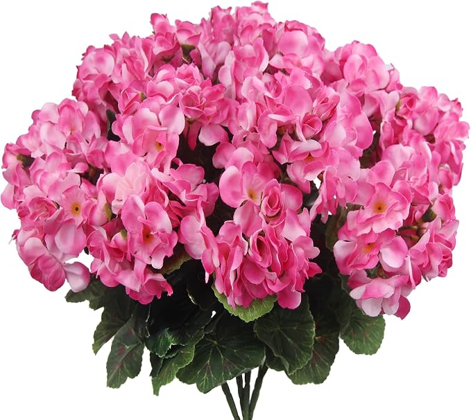 CISDUEO 4 Pcs Artificial Geraniums for Outdoors Silk Flowers Outside Pink | Faux Flowers Geraniums for Outdoor Planter Floral Home Decor Indoor Garden Patio Grave Cemetary Vase Table Centerpiece