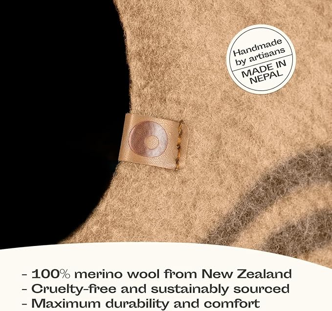 Cat Cave - Merino Wool Bed for Indoor Cats (Beige, Large) | Cat Bed Enclosure, Premium Felt, Handmade, Super Soft, Lightweight, Breathable, Adjustable Shape