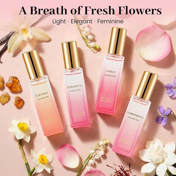 Mini Perfume Set for Women – 4PC Travel Size Perfume Set, Summer Fresh Floral Fruity Fragrance Variety, Small Cute Perfume Sampler, Gift for Birthday & Mother's Day 0.68 Fl.oz