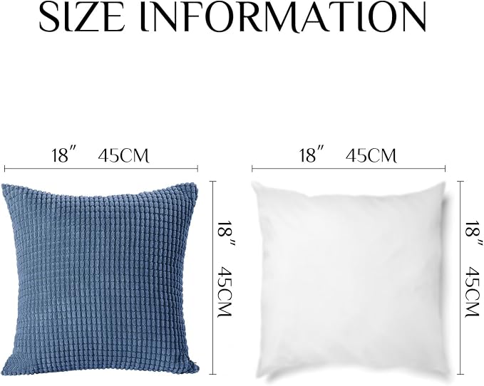 Softalker Corduroy Decorative Throw Pillow Covers 18x18, 2 Pack, Navy Blue | Soft Boho Striped Pillow Cases, Couch Fluffy Cushion Covers for Farmhouse Home Decor Bed Living Room