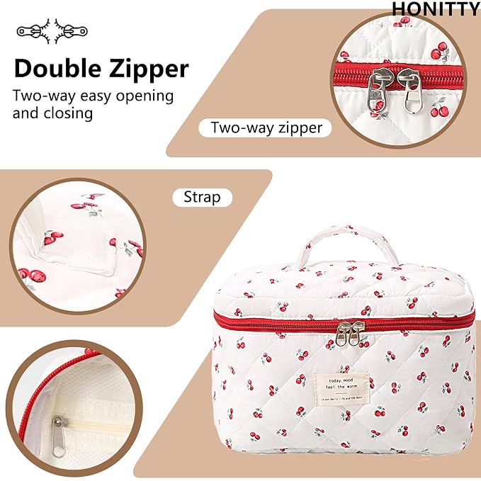 honitty Makeup Bag,Quilted Cosmetic Bags,Large Floral Make Up Organize bag,Makeup Bag Set for Women,Flower Travel Toiletry Bag