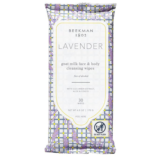 Beekman 1802 Face Wipes – Makeup Remover Wipes for Face, Facial Cleansing Wipes that Remove Makeup & Dirt, Travel Essentials, Face Wipes with Goat Milk & Aloe, Lavender 30 Count
