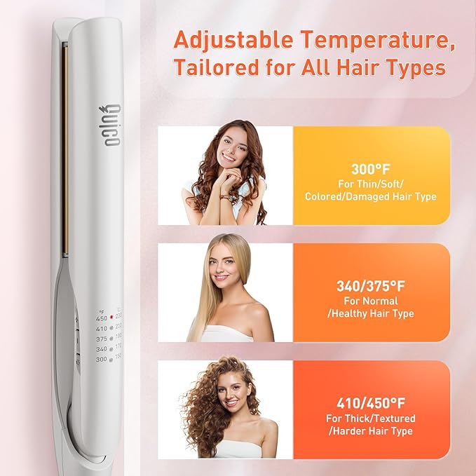 Quico Upgrade Hair Straightener, 100-240V Dual Voltage Travel Hair Straightener and Curler with 15s Heat Up, Professional Negative Ion Ceramic Flat Iron for Less Frizz, 5 Temp & Auto Shut-Off