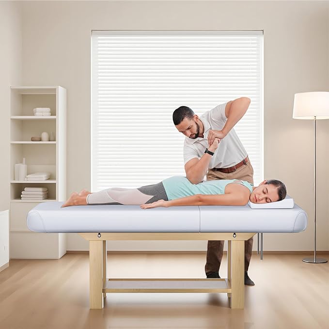 28in Wide Massage Table with 1500lbs Weight Capacity, Wooden Base, Massage Bed Adjustable Backrest for Professional & Home Use, Spa Treatment Table for Relaxation and Therapy，White