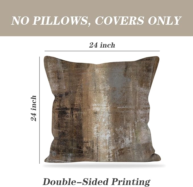 Taupe Abstract Art Artwork Pillow Cover, Gallery Modern Decorative Throw Pillows Cushion Cover for Bedroom Sofa Living Room 24 x 24 Inch Set of 2