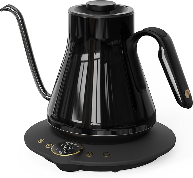 Cocinare Gooseneck Electric Kettle, ±1°F Precise Temperature Control, 1500W Fast Heating, Pour Over Coffee & Tea Kettle with Brew Timer & Keep Warm, Stainless Steel, 0.9L (Soulages Black)