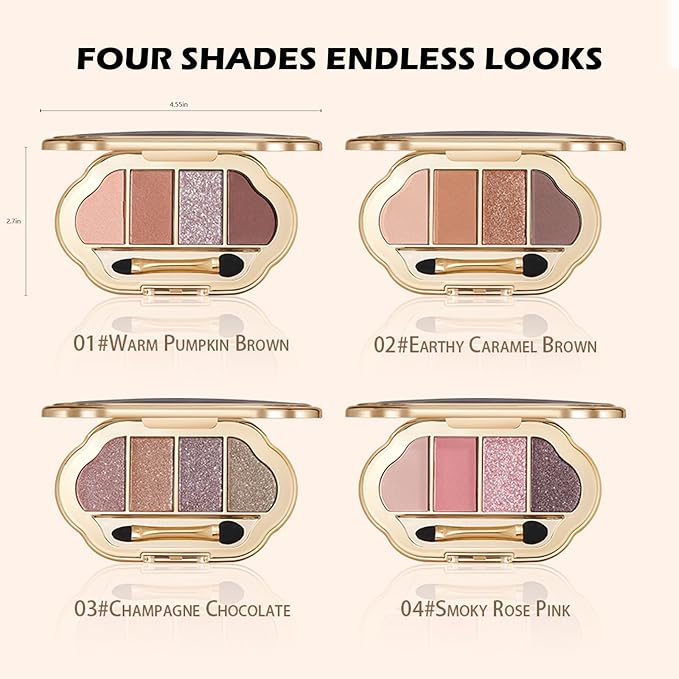 Nude Eyeshadow Palette 4 Colors, Caramel Brown Neutral Matte Glitter Eye Shadow Quad, High Pigment Long-Wear Non-Fallout Texture, Easy-Blend Daily Makeup Palette for Office & Natural Looks, 2#