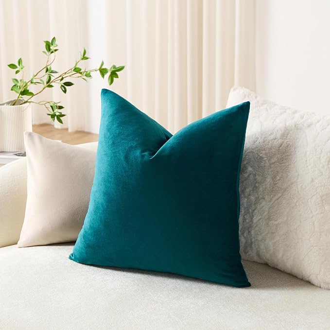 Euro Sham Covers 26x26 Teal: Pack of 2 Cozy Soft Velvet Square Modern Luxury Decorative Throw Pillow Cases for Sofa Couch Living Room Bed Home Decor