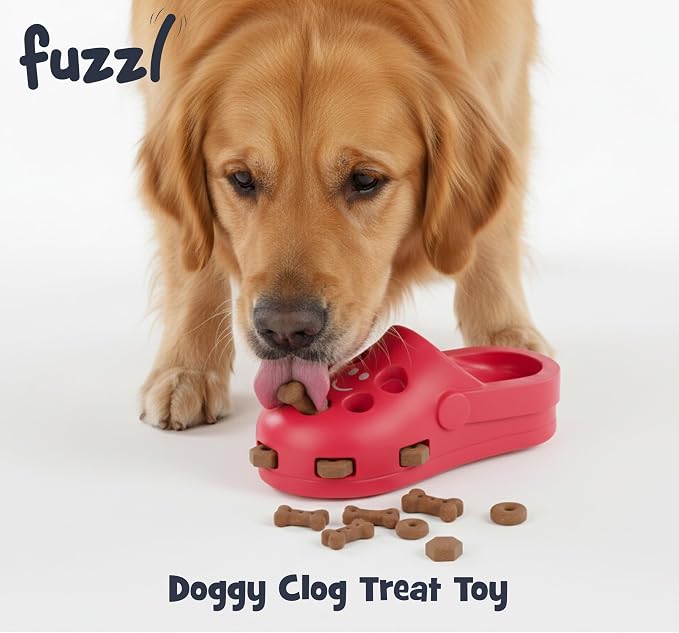Fuzzl Clog Treat Toy for Dogs – Natural Rubber Chew Toy – Durable, Interactive Enrichment Feeder – Eco-Friendly, Non-Toxic & Dishwasher Safe – Red