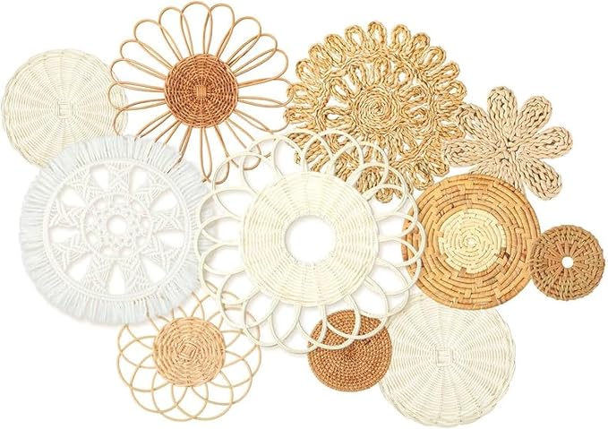 Tatuo 11 Pcs Boho Wall Basket Decor Bulrush Woven Wall Hanging Art Round Farmhouse Rustic Handmade Wicker for Summer Home, Bedroom, Living Room, Kitchen Decorations, Multi Sizes(Novel)