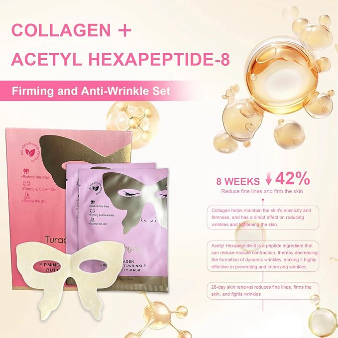 Collagen Firming Anti-Wrinkle Butterfly Eye Masks with Hydrolyzed Collagen & Niacinamide – Hydrogel Under Eye Patches for Dark Circles, Puffiness, and Fine Lines – 5 Pairs per Pack